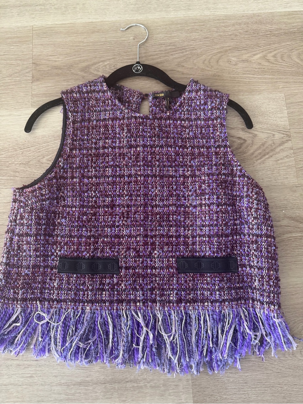 Maje Purple Tweed Fringe Sleeveless Top Excellent condition size 3